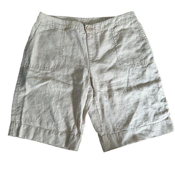 Liz Claiborne ~ Sloane Light Khaki Linen Shorts ~ size 14 - Picture 1 of 10
